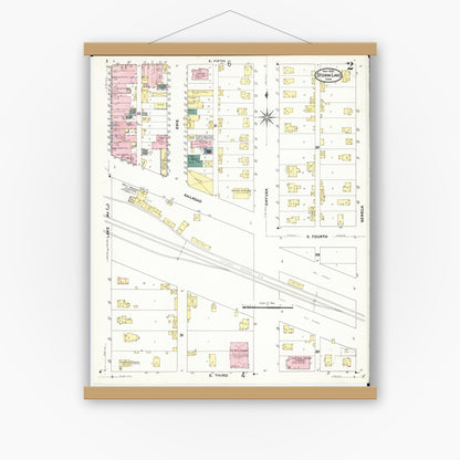 Old map wall art mockup — magnetic wood frame on white wall — Sanborn Fire Insurance Map from Storm Lake, Buena Vista County, Iowa (1909), Sheet #0002
