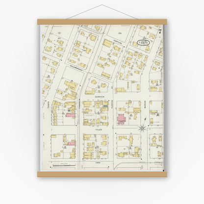 Old map wall art mockup — magnetic wood frame on white wall — Sanborn Fire Insurance Map from Tampa, Hillsborough County, Florida (1895), Sheet #0011