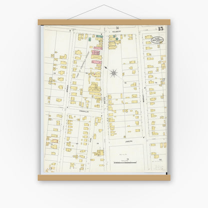 Old map wall art mockup — magnetic wood frame on white wall — Sanborn Fire Insurance Map from Ashtabula, Ashtabula County, Ohio (1898), Sheet #0015