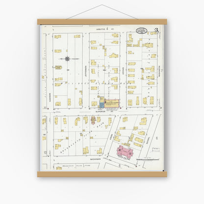 Old map wall art mockup — magnetic wood frame on white wall — Sanborn Fire Insurance Map from Oconto, Oconto County, Wisconsin (1919), Sheet #0003