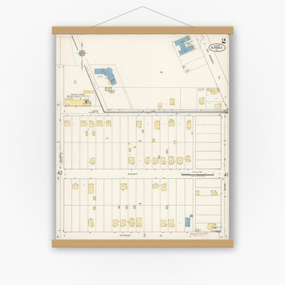 Old map wall art mockup — magnetic wood frame on white wall — Sanborn Fire Insurance Map from Glendale, Los Angeles County, California (1919), Sheet #0002