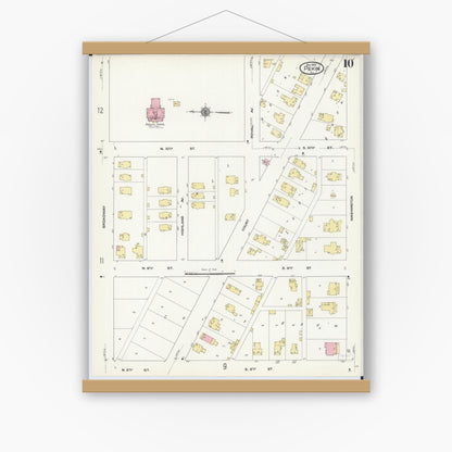 Old map wall art mockup — magnetic wood frame on white wall — Sanborn Fire Insurance Map from Pekin, Tazewell County, Illinois (1909), Sheet #0010