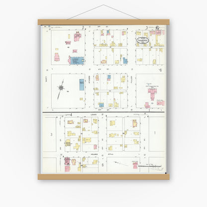 Old map wall art mockup — magnetic wood frame on white wall — Sanborn Fire Insurance Map from Shakopee, Scott County, Minnesota (1910), Sheet #0006