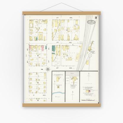 Old map wall art mockup — magnetic wood frame on white wall — Sanborn Fire Insurance Map from Villisca, Montgomery County, Iowa (1893), Sheet #0003