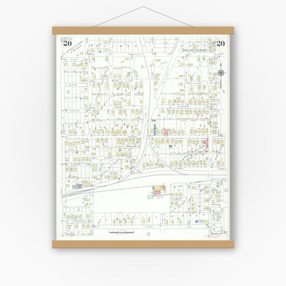 Old map wall art mockup — magnetic wood frame on white wall — Sanborn Fire Insurance Map from Herrin, Williamson County, Illinois (1941), Sheet #0020