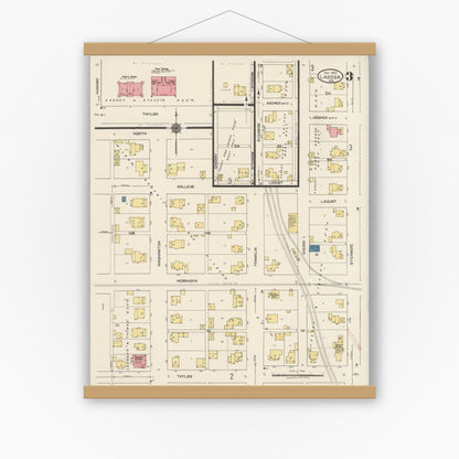 Old map wall art mockup — magnetic wood frame on white wall — Sanborn Fire Insurance Map from Ladoga, Montgomery County, Indiana (1922), Sheet #0003