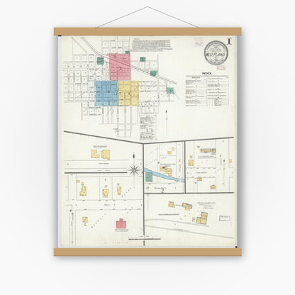 Old map wall art mockup — magnetic wood frame on white wall — Sanborn Fire Insurance Map from West Plains, Howell County, Missouri (1906) - Complete Map Set