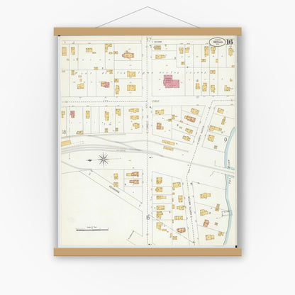 Old map wall art mockup — magnetic wood frame on white wall — Sanborn Fire Insurance Map from Neenah, Winnebago County, Wisconsin (1906), Sheet #0016