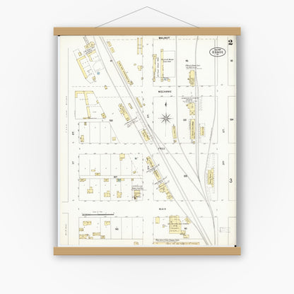Old map wall art mockup — magnetic wood frame on white wall — Sanborn Fire Insurance Map from Osage, Mitchell County, Iowa (1897), Sheet #0002