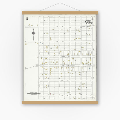 Old map wall art mockup — magnetic wood frame on white wall — Sanborn Fire Insurance Map from Lake Worth, Palm Beach County, Florida (1924), Sheet #0005