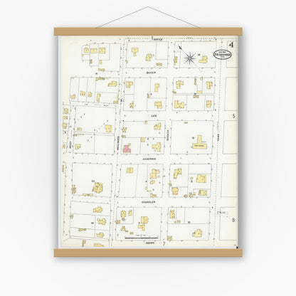 Old map wall art mockup — magnetic wood frame on white wall — Sanborn Fire Insurance Map from Brownwood, Brown County, Texas (1904), Sheet #0004