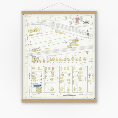 Old map wall art mockup — magnetic wood frame on white wall — Sanborn Fire Insurance Map from Pana, Christian County, Illinois (1916), Sheet #0004