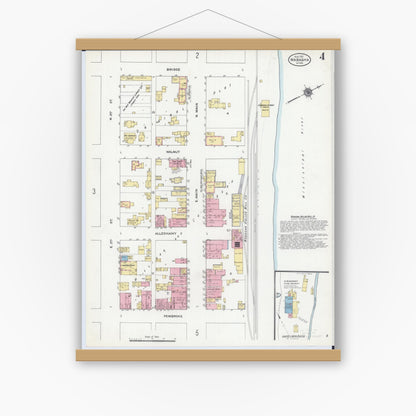Old map wall art mockup — magnetic wood frame on white wall — Sanborn Fire Insurance Map from Wabasha, Wabasha County, Minnesota (1910), Sheet #0004