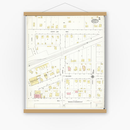 Old map wall art mockup — magnetic wood frame on white wall — Sanborn Fire Insurance Map from Ackley, Hardin and Franklin Counties, Iowa (1916), Sheet #0005