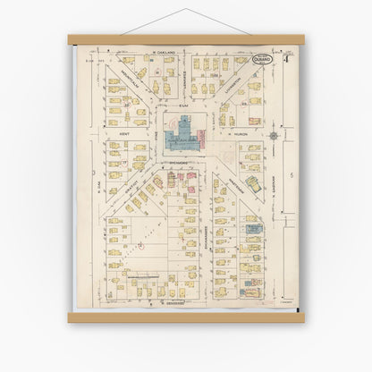 Old map wall art mockup — magnetic wood frame on white wall — Sanborn Fire Insurance Map from Durand, Shiawassee County, Michigan (1944), Sheet #0004