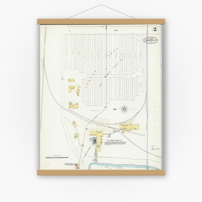 Old map wall art mockup — magnetic wood frame on white wall — Sanborn Fire Insurance Map from Iron River, Bayfield County, Wisconsin (1898), Sheet #0002