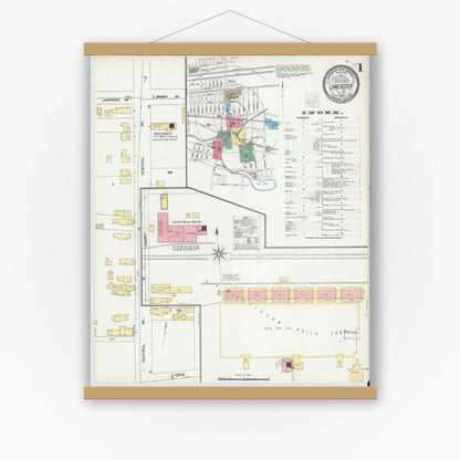 Old map wall art mockup — magnetic wood frame on white wall — Sanborn Fire Insurance Map from Lancaster, Erie County, New York (1904) - Complete Map Set