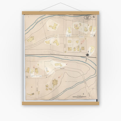 Old map wall art mockup — magnetic wood frame on white wall — Sanborn Fire Insurance Map from Hilo, Hawaii County, Hawaii (1957), Sheet #0006