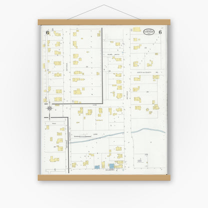 Old map wall art mockup — magnetic wood frame on white wall — Sanborn Fire Insurance Map from Stryker, Williams County, Ohio (1930), Sheet #0006