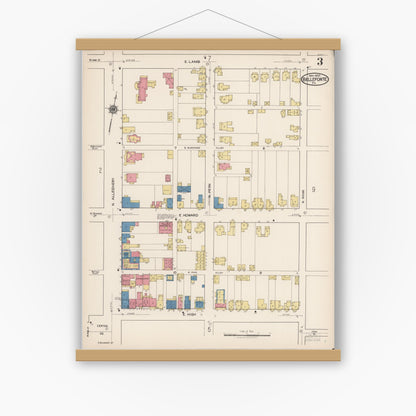 Old map wall art mockup — magnetic wood frame on white wall — Sanborn Fire Insurance Map from Bellefonte, Centre County, Pennsylvania (1922), Sheet #0003