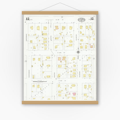 Old map wall art mockup — magnetic wood frame on white wall — Sanborn Fire Insurance Map from Plainview, Hale County, Texas (1927), Sheet #0012