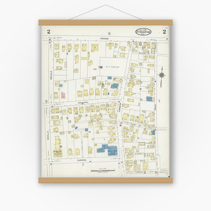Old map wall art mockup — magnetic wood frame on white wall — Sanborn Fire Insurance Map from Saint Augustine, Saint John's County, Florida (1924), Sheet #0002