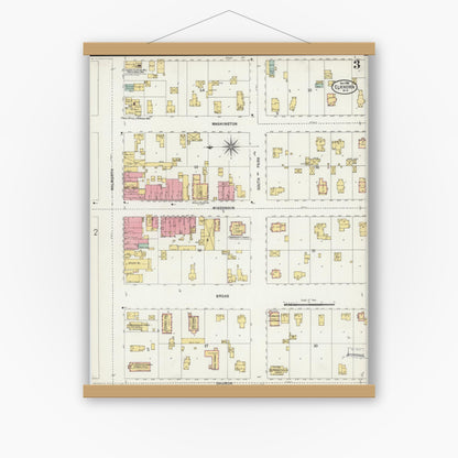 Old map wall art mockup — magnetic wood frame on white wall — Sanborn Fire Insurance Map from Elkhorn, Walworth County, Wisconsin (1898), Sheet #0003