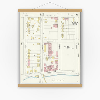 Old map wall art mockup — magnetic wood frame on white wall — Sanborn Fire Insurance Map from Garfield, Bergen County, New Jersey (1910), Sheet #0006