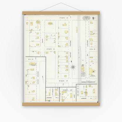 Old map wall art mockup — magnetic wood frame on white wall — Sanborn Fire Insurance Map from Chebanse, Iroquois And Kankakee County, Illinois (1907), Sheet #0002