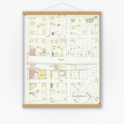 Old map wall art mockup — magnetic wood frame on white wall — Sanborn Fire Insurance Map from Atlanta, Logan County, Illinois (1910), Sheet #0002