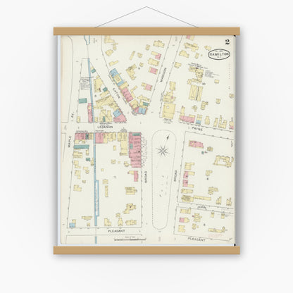 Old map wall art mockup — magnetic wood frame on white wall — Sanborn Fire Insurance Map from Hamilton, Madison County, New York (1893), Sheet #0002