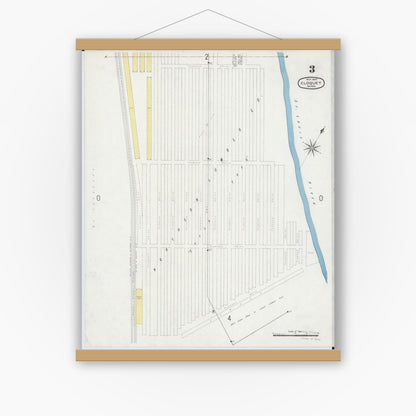 Old map wall art mockup — magnetic wood frame on white wall — Sanborn Fire Insurance Map from Cloquet, Carlton County, Minnesota (1897), Sheet #0003