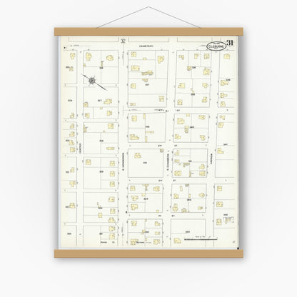 Old map wall art mockup — magnetic wood frame on white wall — Sanborn Fire Insurance Map from Cleburne, Johnson County, Texas (1910), Sheet #0031