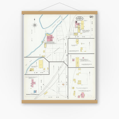 Old map wall art mockup — magnetic wood frame on white wall — Sanborn Fire Insurance Map from Faribault, Rice County, Minnesota (1909), Sheet #0020