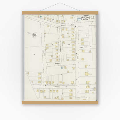 Old map wall art mockup — magnetic wood frame on white wall — Sanborn Fire Insurance Map from White Plains, Westchester County, New York (1894), Sheet #0011