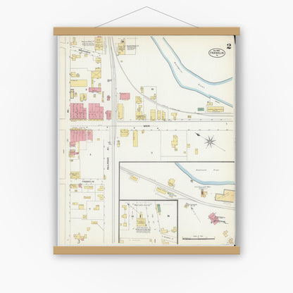 Old map wall art mockup — magnetic wood frame on white wall — Sanborn Fire Insurance Map from Franklin, Independent Cities, Virginia (1902), Sheet #0002