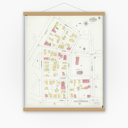 Old map wall art mockup — magnetic wood frame on white wall — Sanborn Fire Insurance Map from Fremont, Sandusky County, Ohio (1904), Sheet #0005