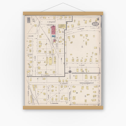 Old map wall art mockup — magnetic wood frame on white wall — Sanborn Fire Insurance Map from Viroqua, Vernon County, Wisconsin (1922), Sheet #0008
