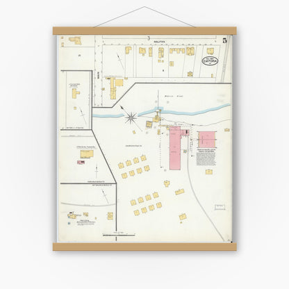 Old map wall art mockup — magnetic wood frame on white wall — Sanborn Fire Insurance Map from Emporia, Independent Cities, Virginia (1904), Sheet #0005