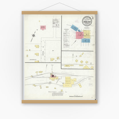 Old map wall art mockup — magnetic wood frame on white wall — Sanborn Fire Insurance Map from Spring Hope, Nash County, North Carolina (1911) - Complete Map Set