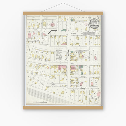 Old map wall art mockup — magnetic wood frame on white wall — Sanborn Fire Insurance Map from New Haven, Allen County, Indiana (1895) - Complete Map Set