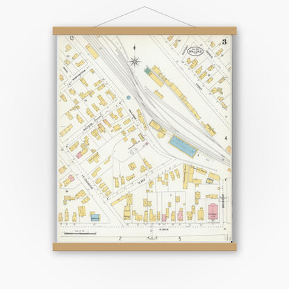 Old map wall art mockup — magnetic wood frame on white wall — Sanborn Fire Insurance Map from Malone, Franklin County, New York (1903), Sheet #0003