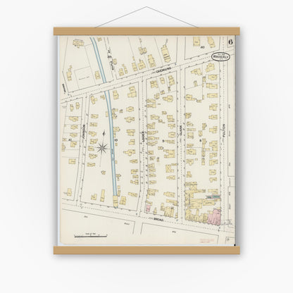 Old map wall art mockup — magnetic wood frame on white wall — Sanborn Fire Insurance Map from Waverly, Tioga County, New York (1888), Sheet #0006