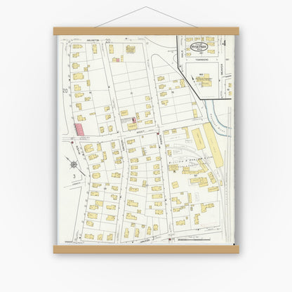 Old map wall art mockup — magnetic wood frame on white wall — Sanborn Fire Insurance Map from Hyde Park, Norfolk County, Massachusetts (1917), Sheet #0004