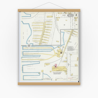 Old map wall art mockup — magnetic wood frame on white wall — Sanborn Fire Insurance Map from Whitehall, Muskegon County, Michigan (1892), Sheet #0004