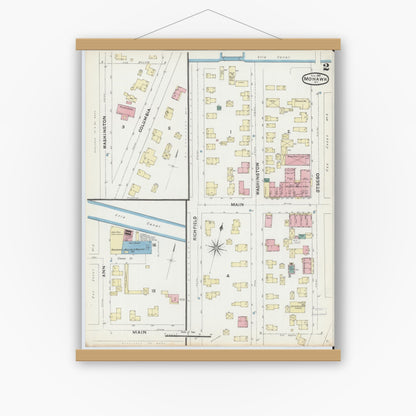 Old map wall art mockup — magnetic wood frame on white wall — Sanborn Fire Insurance Map from Mohawk, Herkimer County, New York (1891), Sheet #0002