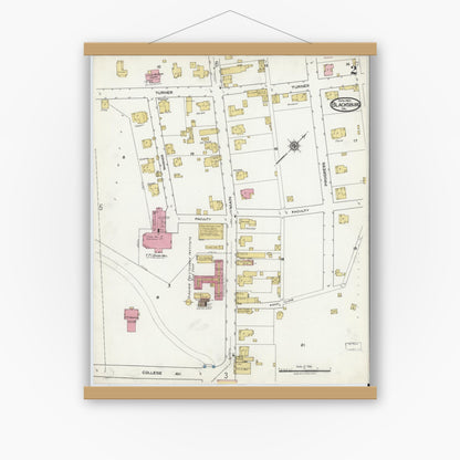 Old map wall art mockup — magnetic wood frame on white wall — Sanborn Fire Insurance Map from Blacksburg, Montgomery County, Virginia (1921), Sheet #0002