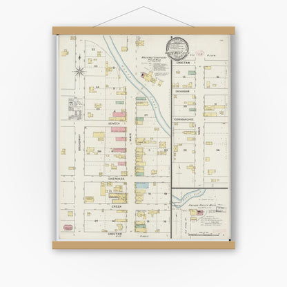 Old map wall art mockup — magnetic wood frame on white wall — Sanborn Fire Insurance Map from Southwest City, Mcdonald County, Missouri (1894), Sheet #0001
