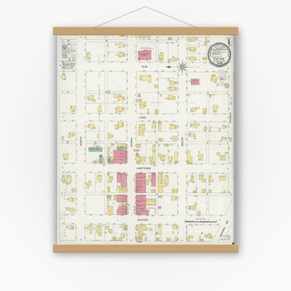 Old map wall art mockup — magnetic wood frame on white wall — Sanborn Fire Insurance Map from Eaton, Delaware County, Indiana (1900), Sheet #0001
