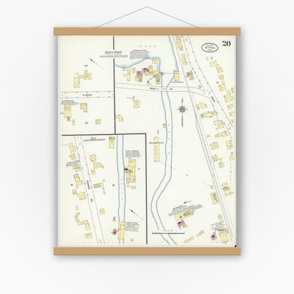 Old map wall art mockup — magnetic wood frame on white wall — Sanborn Fire Insurance Map from Athol, Worcester County, Massachusetts (1911), Sheet #0020